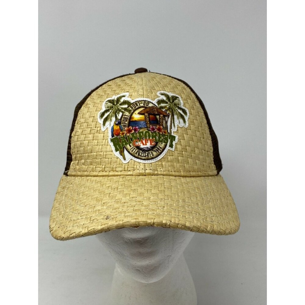 Rainforest Cafe Baseball Hat Snapback Cap Mesh and Woven Paper Straw Adjustable